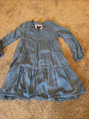 Maeve Blue Tiered Long-Sleeve Denim Dress